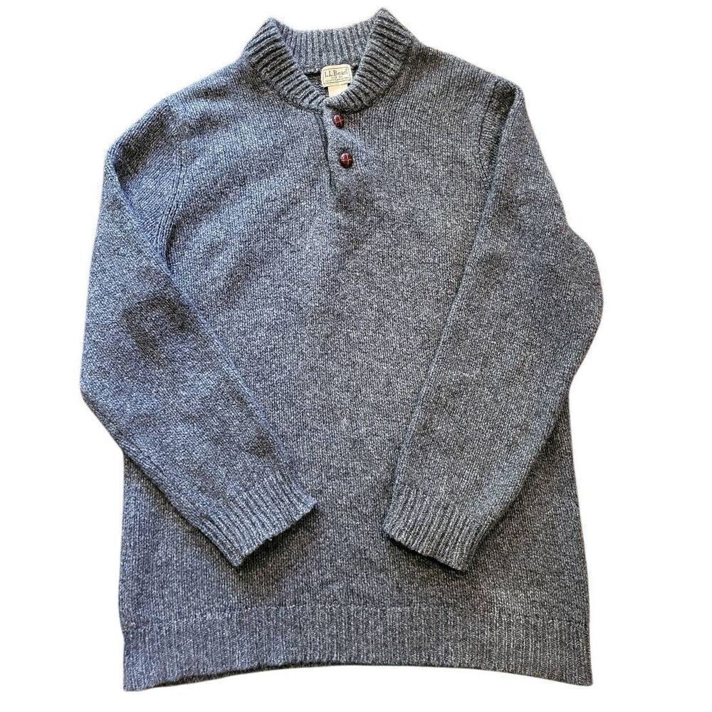 L.L. Bean Sweater Men's XL Tall Grey Classic Ragg Wool Henley Lambswool